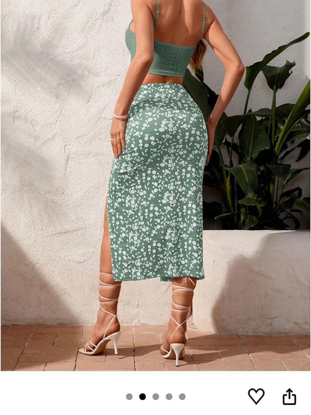 Green Floral Split Midi Skirt